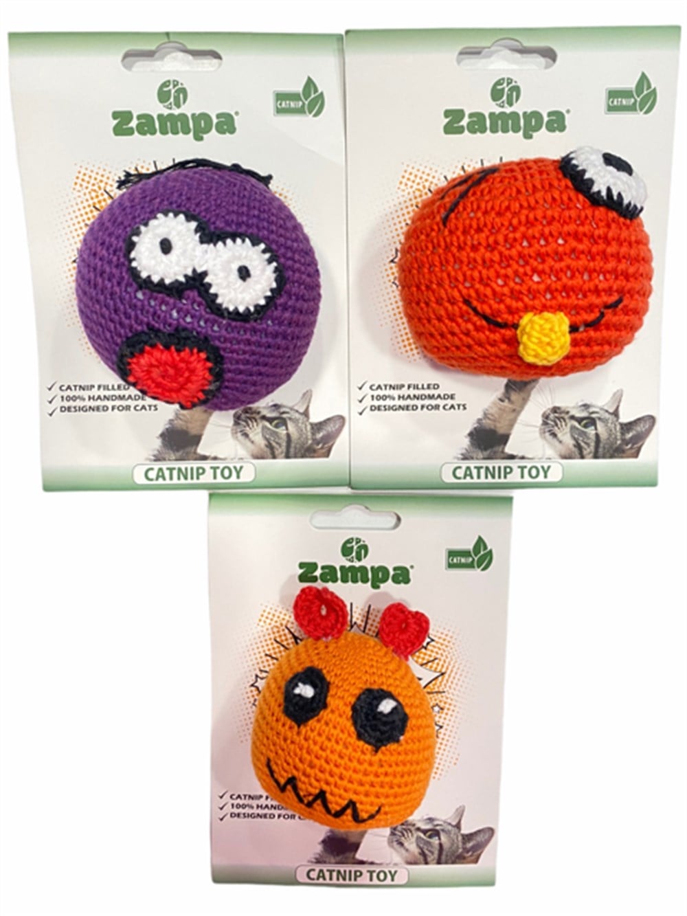 Zampa Zilli, Catnipli Örgü Amigurumi İmoji Kedi Oyuncağı 8 cm (1 adet)