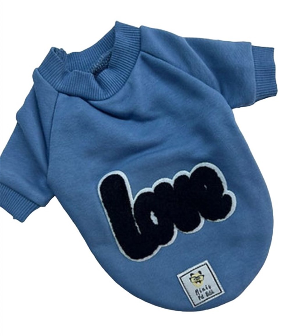 Love ÇOK KÜÇÜK Köpek Sweatshirtü Mavi (1,5 kg – 2,5 kg arasındaki köpeklere uygun)