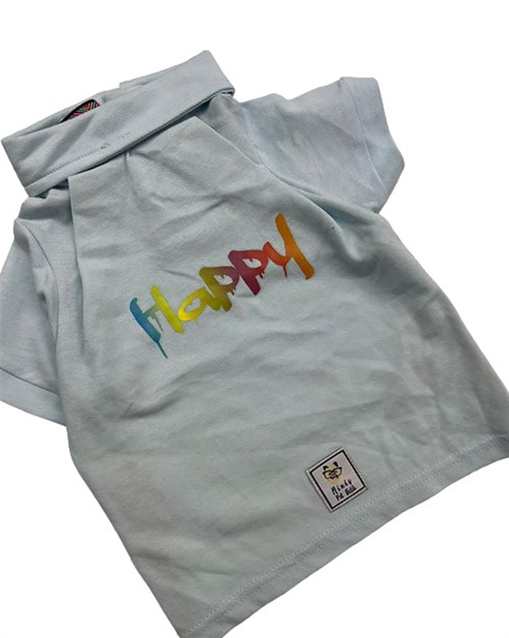 Happy Mavi Küçük Irk Köpek Polo T-shirtü (6 kg-12 kg arasına uygun bedenlerde)