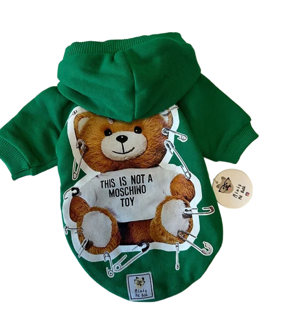 Green No Toy Teddy Kapüşonlu Küçük Köpek Sweatshirtü (9 kg-12 kg arasına uygun)