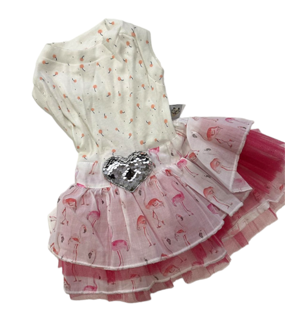 Tütülü Flamingo Küçük Irk Köpek Elbisesi (1 kg-11 kg arası köpeklere uygun bedenlerde)