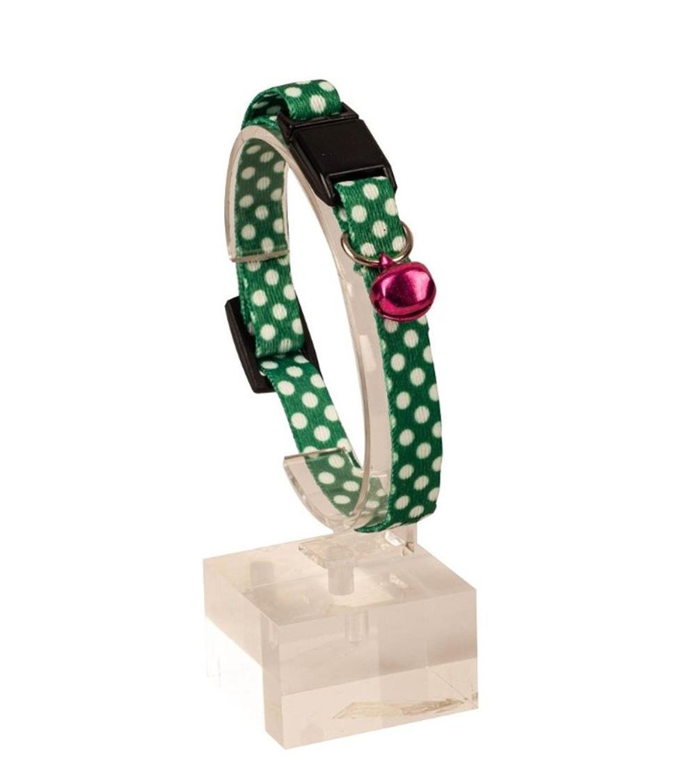 Güvenlik Kilitli Yeşil Beyaz Puantiyeli Zilli Kedi Boyun Tasması, 22-30 cm