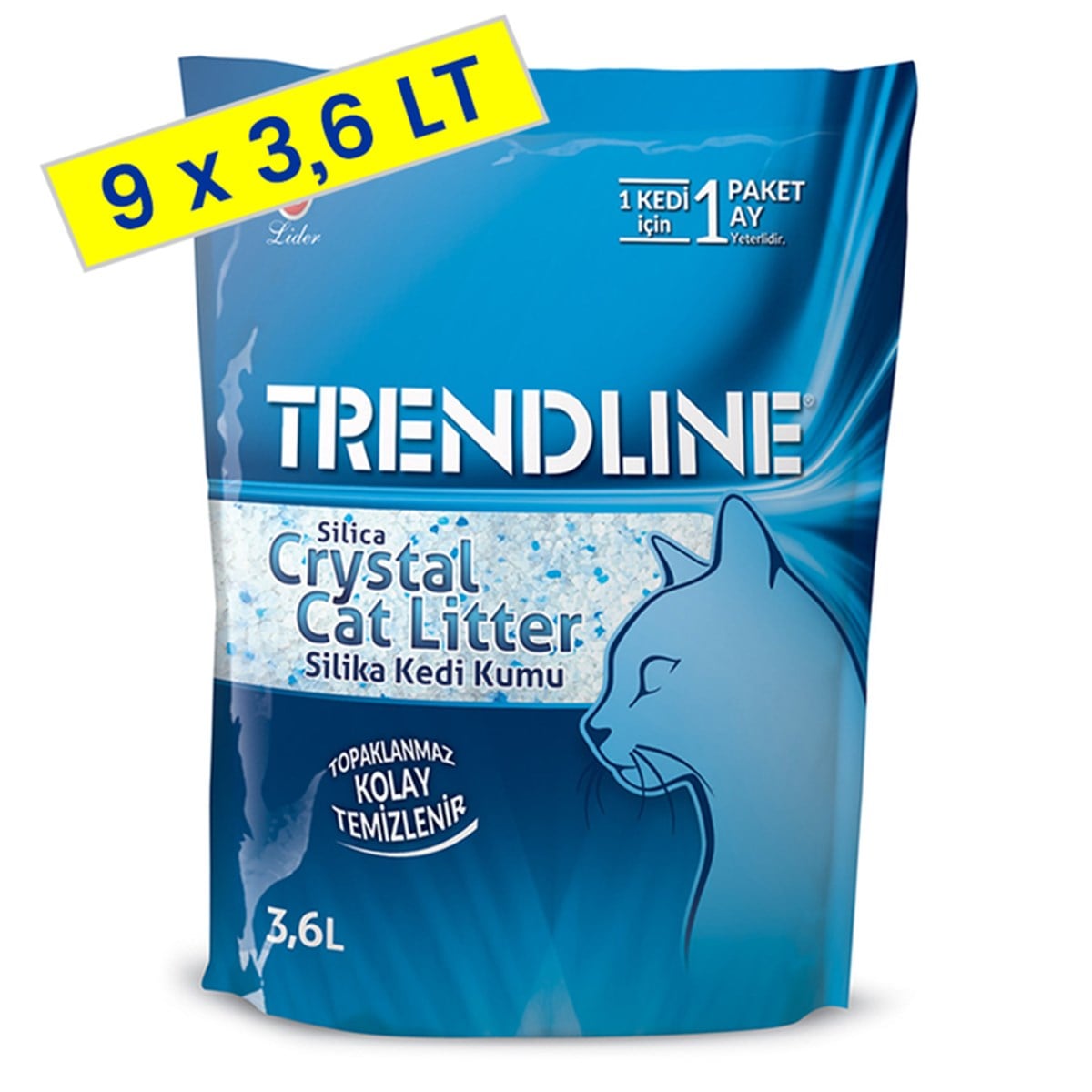 Trendline Süper Emici Tozsuz Silika Kristal Kedi Kumu 3.6 Lt  1,4 Kg (9 Adet)