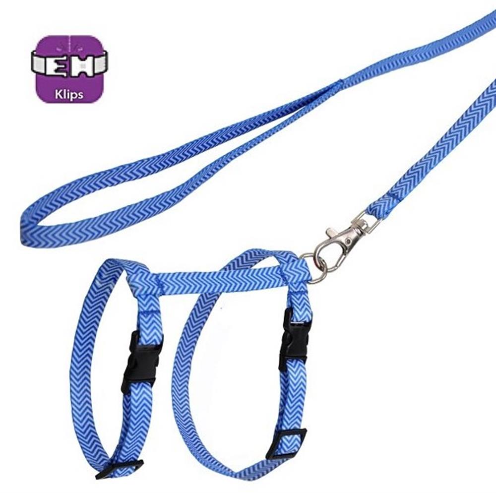 Mavi Zikzak Ayarlanabilir Kedi Göğüs Tasma Seti 10 mm 110 cm