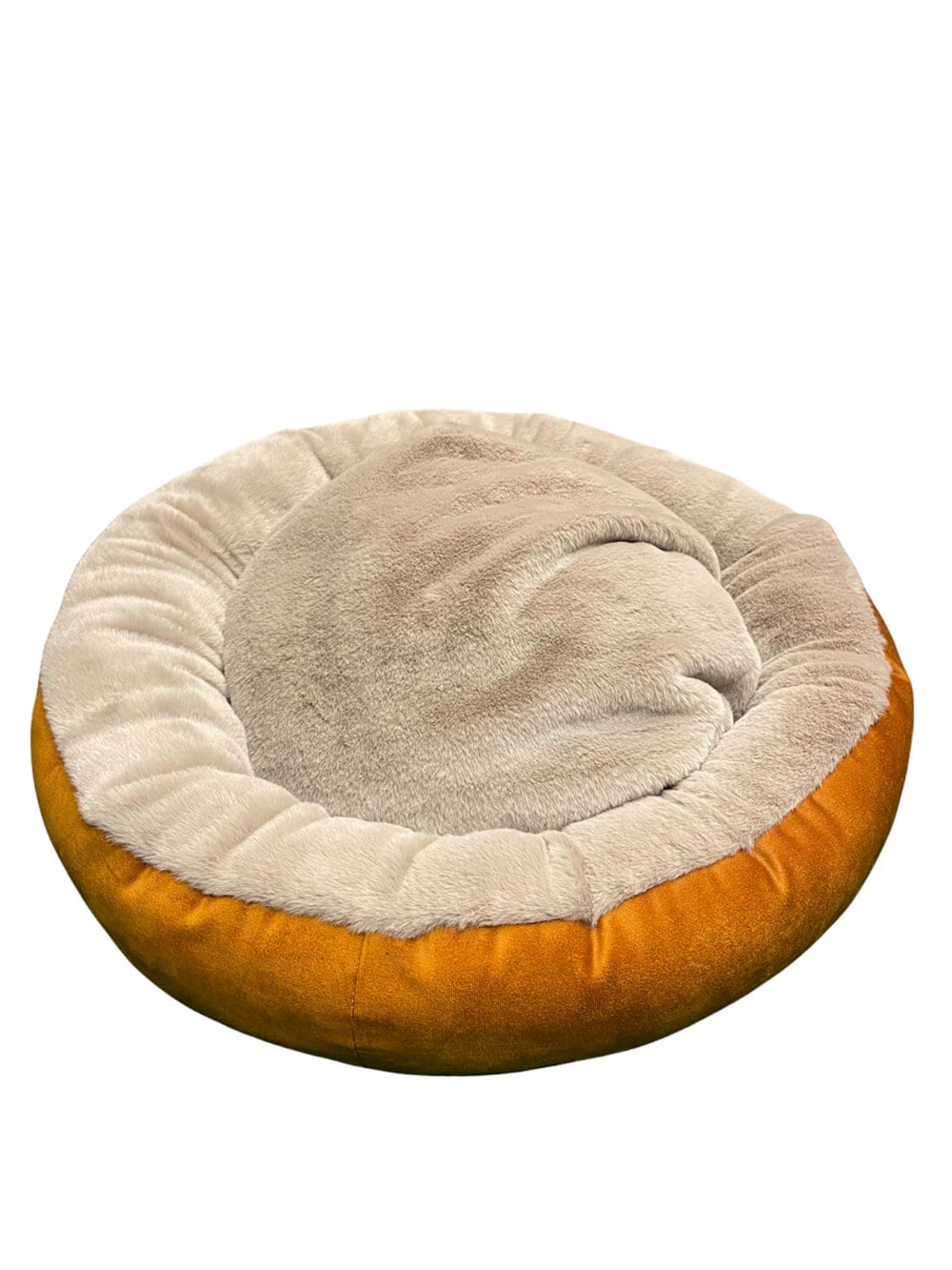 Premium Süet-Peluş Yuvarlak Hardal-Vizon Kedi ve Köpek Yatağı 55 cm