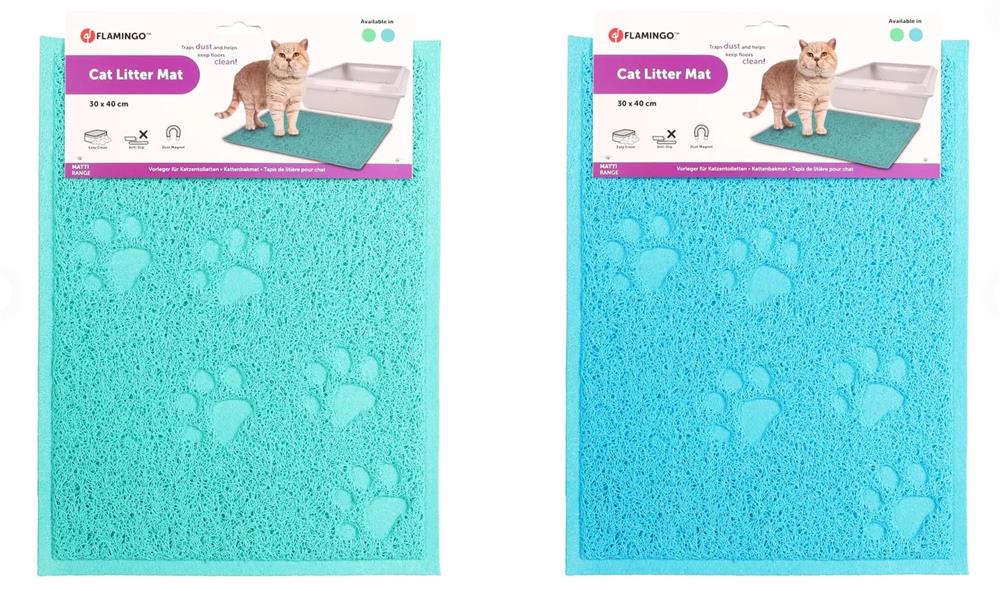 Flamingo Pati Desenli Dikdörtgen Kedi Kumu Paspası (Yeşil veya Mavi) 40 x 30 cm