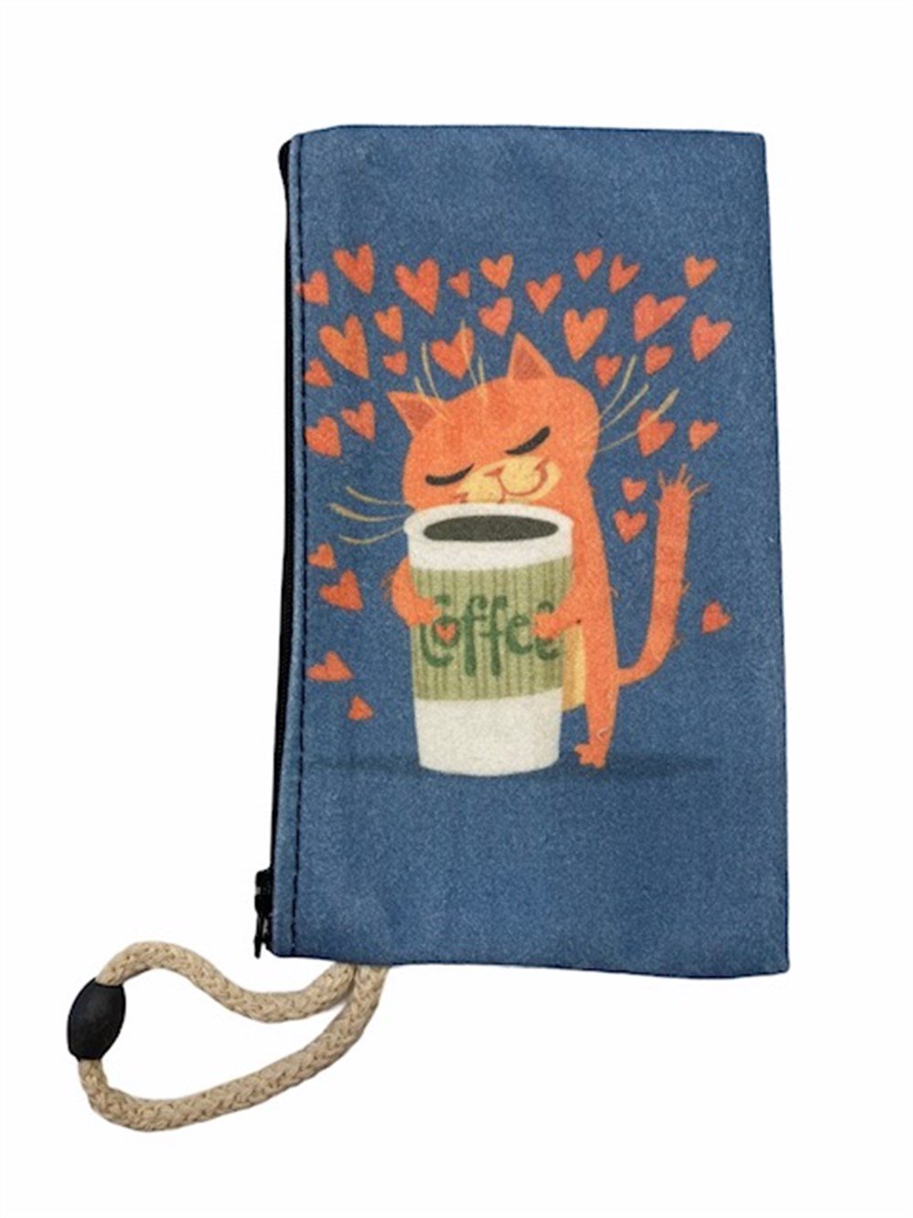 Kahve Aşığı Kedi Cüzdan/Çanta 19 x 12 cm