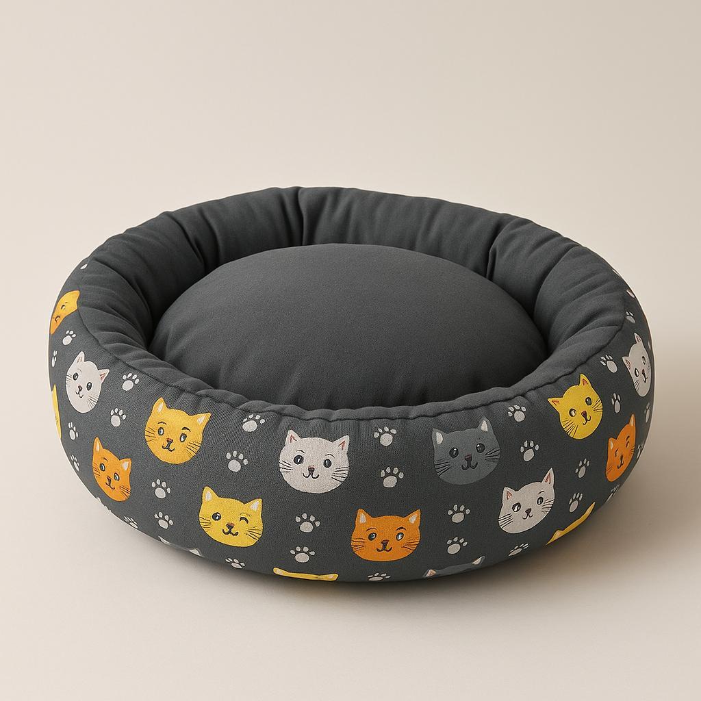 Kedi Kafalı Yuvarlak Kedi Yatağı 50 cm