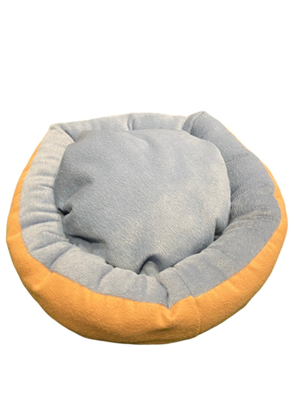 Premium Yün-Keçi Tüyü Yuvarlak Kayısı-Gri Kedi ve Köpek Yatağı 55 cm