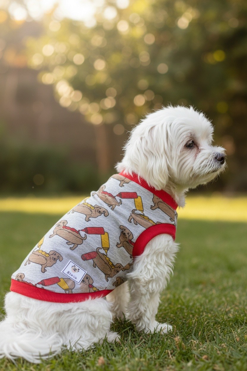 Miniş Hotdog Küçük Irk Köpek Esnek Penye T-Shirt