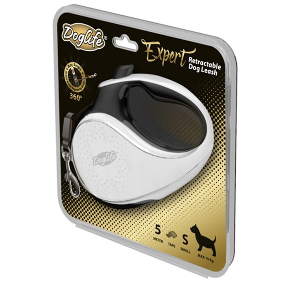 Doglife Expert Beyaz Otomatik Tasma S, 5 m Şerit Max 15 kg