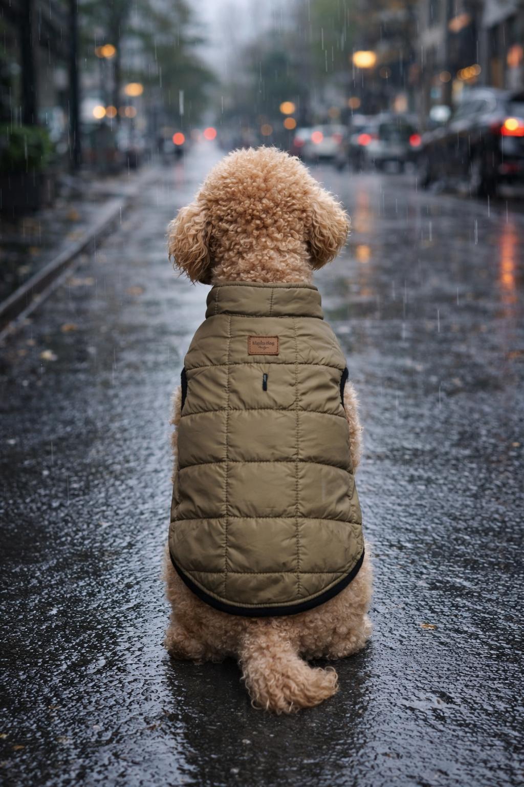 Alphadog Haki Puf İçi Kadife Küçük Irk Pofuduk Köpek Yağmurluğu