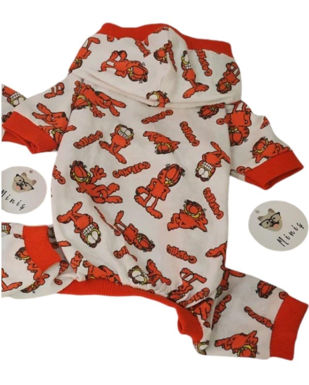 Miniş Garfield Kapüşonlu Penye Küçük Irk Köpek Tulumu