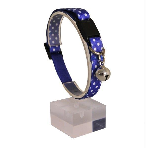 Güvenlik Kilitli Lacivert Beyaz Puantiyeli Zilli Kedi Boyun Tasması, 22-30 cm