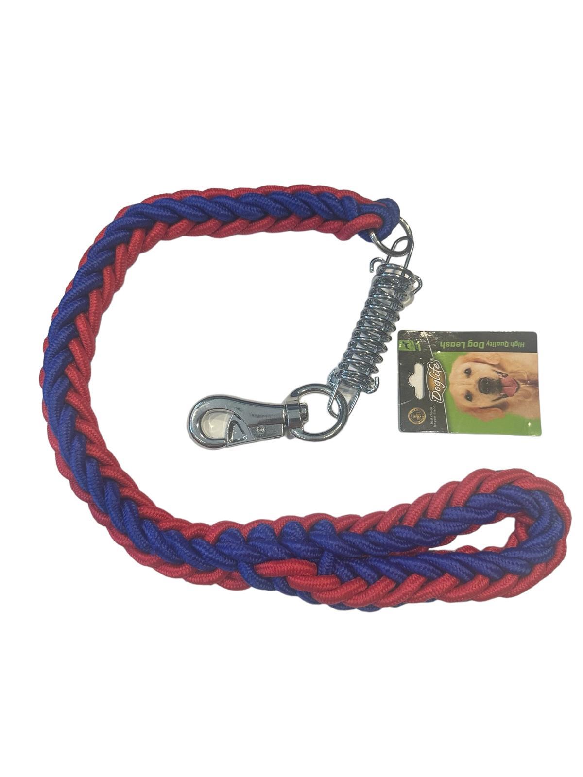 Doglife Kırmızı/Lacivert Yaylı Şok Kısa, Kalın Köpek Gezdirme Halat Kayışı 80 cm