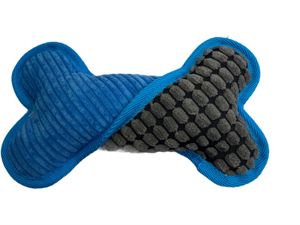 Mavi Kadife Şönil Sesli Kemik Köpek Oyuncağı 21 cm