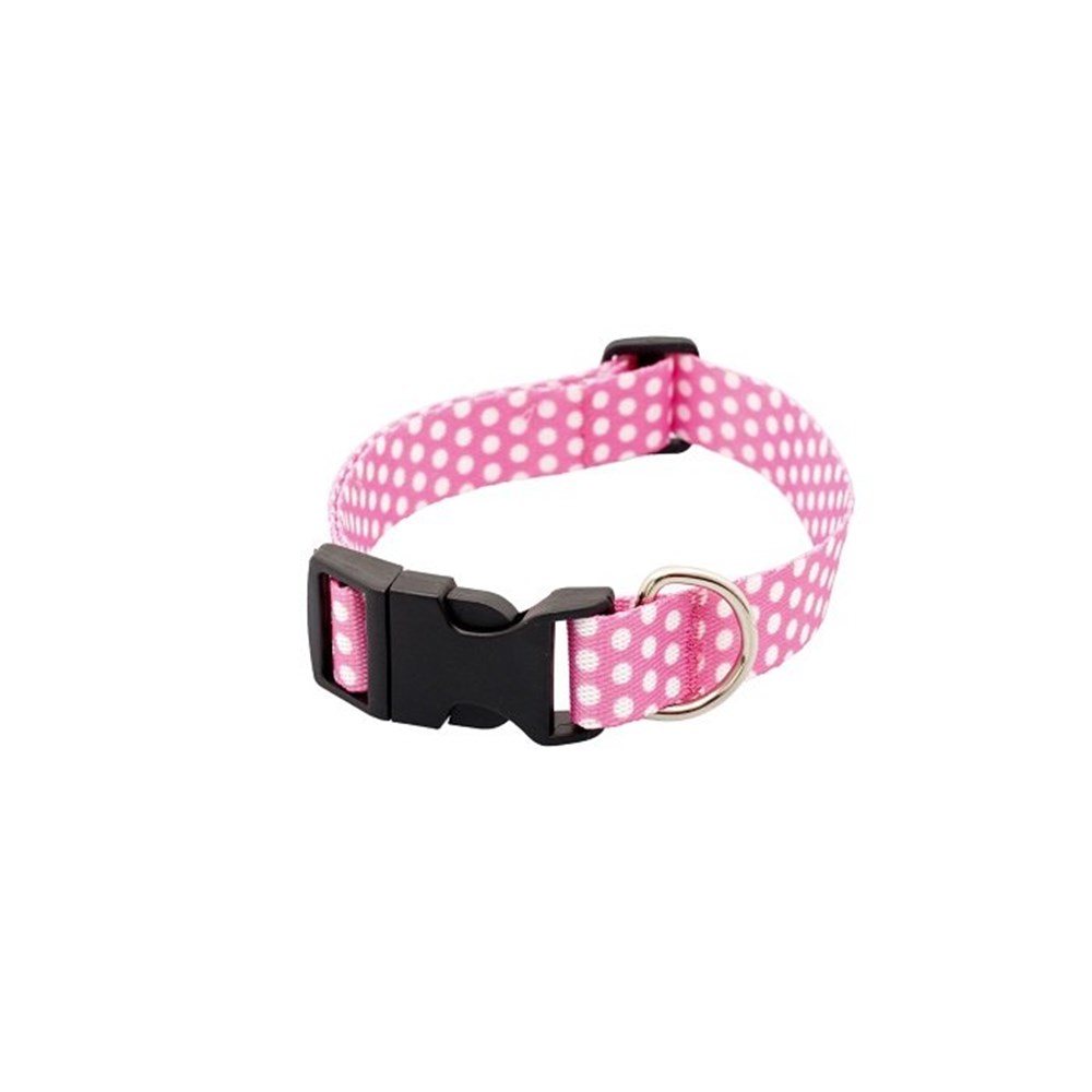 Puantiyeli Pembe Küçük Irk Köpek Boyun Tasması M (Boyun 25 cm x 40 cm) / 2 cm