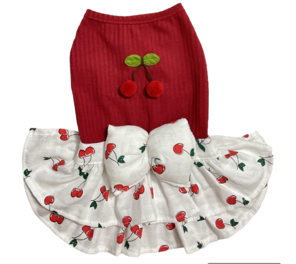 Gedyco Kirazlı Kırmızı Küçük Irk Köpek Elbisesi