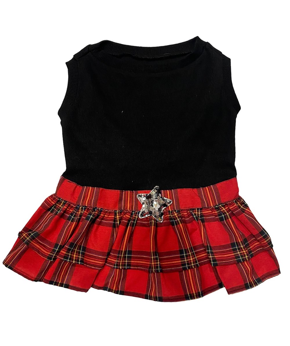 Ekoseli Siyah Küçük Irk Köpek Elbisesi (9 kg-11 kg arası köpeklere uygun bedenlerde)