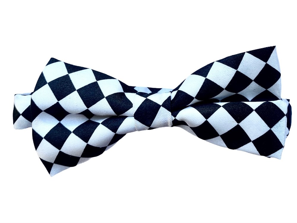 Siyah Beyaz Damalı Papyon Tasma