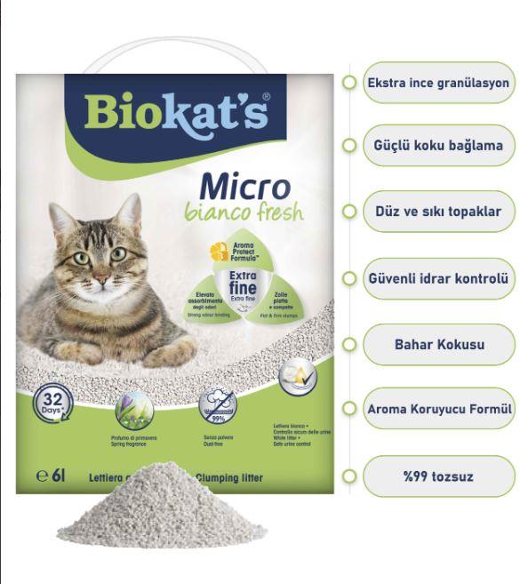 Biokat's Micro Bianco Fresh Topaklaşan İnce Taneli Kedi Kumu 6 lt