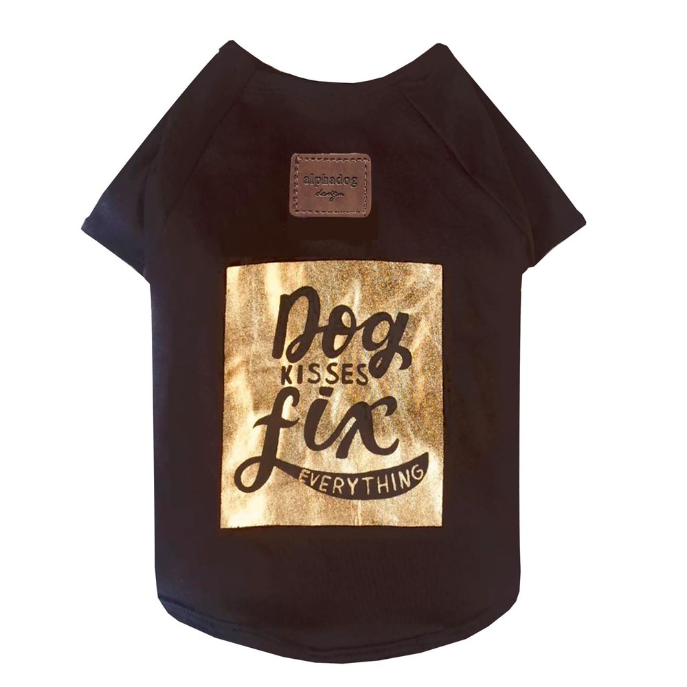 Alphadog Kisses Black Küçük Irk Köpek T-shirtü (2 kg-6 kg arasına uygun)