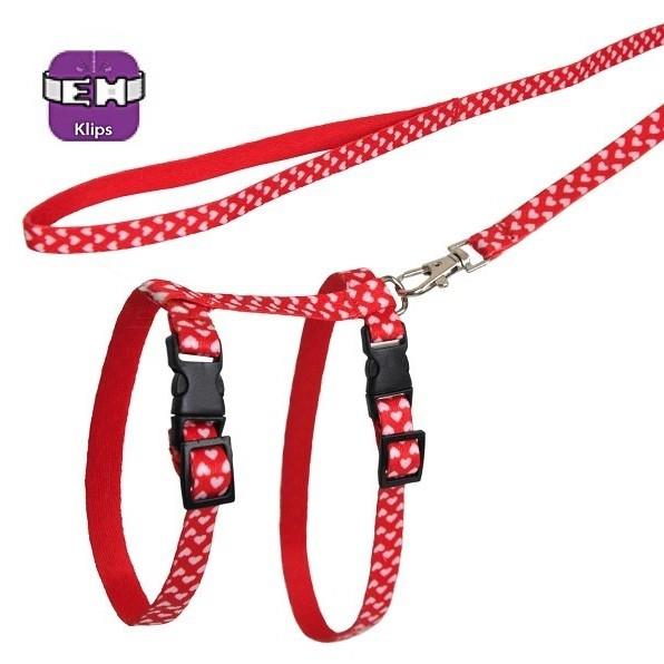 Kalpli Kırmızı Ayarlanabilir Kedi Göğüs Tasma Seti 10 mm 110 cm