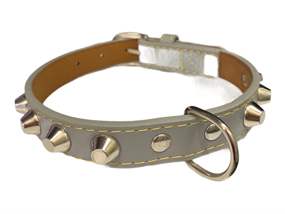 Perçinli Gri Deri Köpek Boyun Tasması 30-40 cm