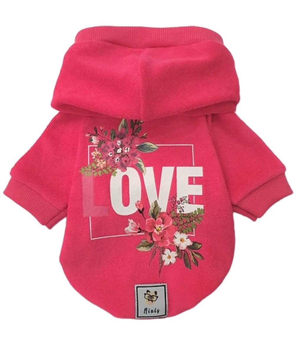 Pink Love Havlu Küçük Köpek Sweatshirtü (2,5 kg - 9 kg arasına uygun bedenlerde)