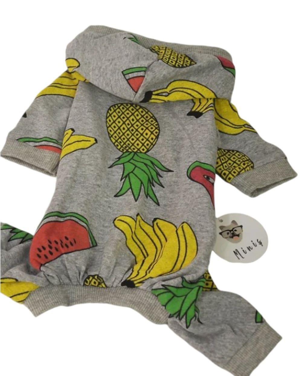 Miniş Meyveli Kapüşonlu Penye Küçük Irk Köpek Tulumu