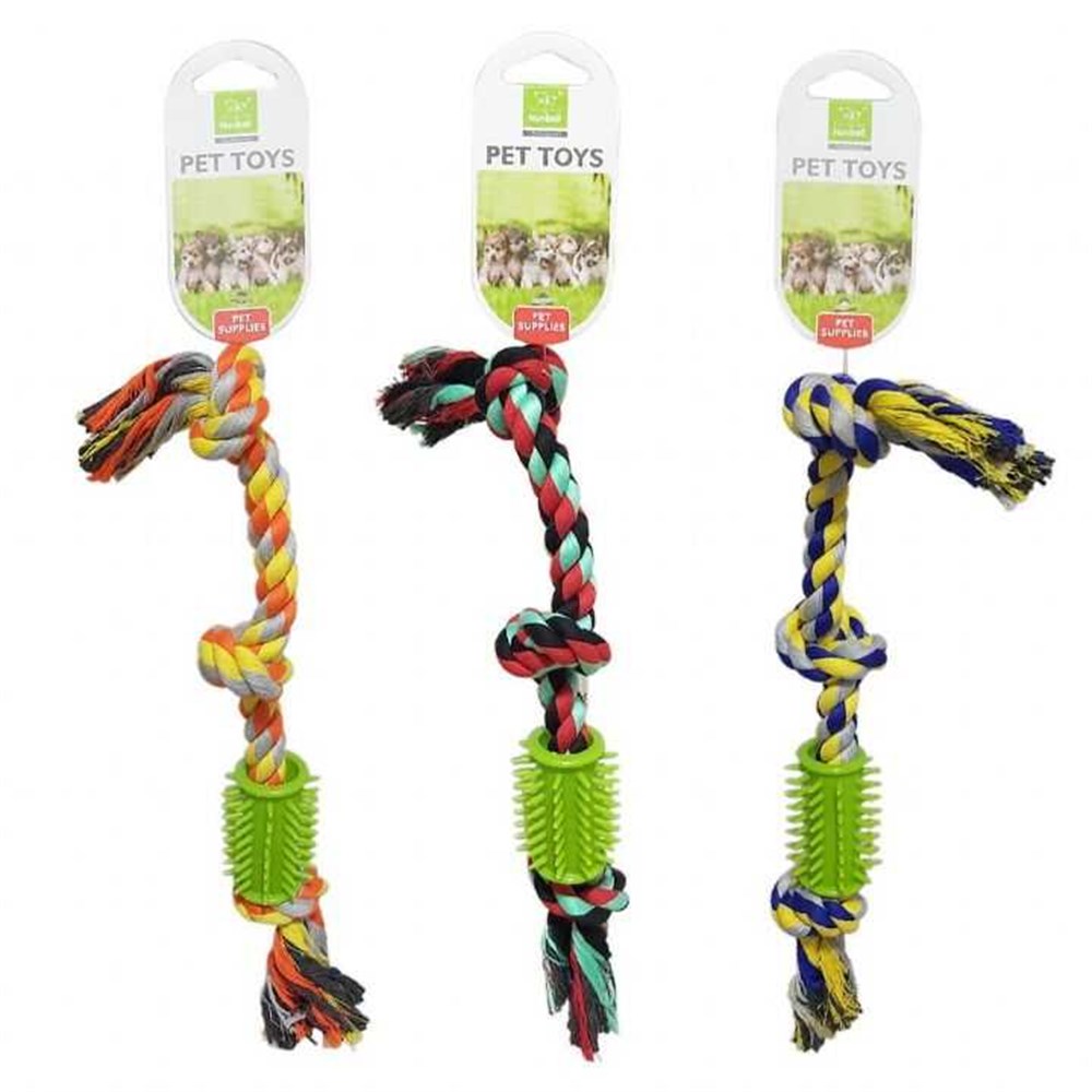 Nunbell Düğümlü ve Diş Kaşıma Aparatlı Kalın Halat Köpek Oyuncağı 37 cm (1 Adet)