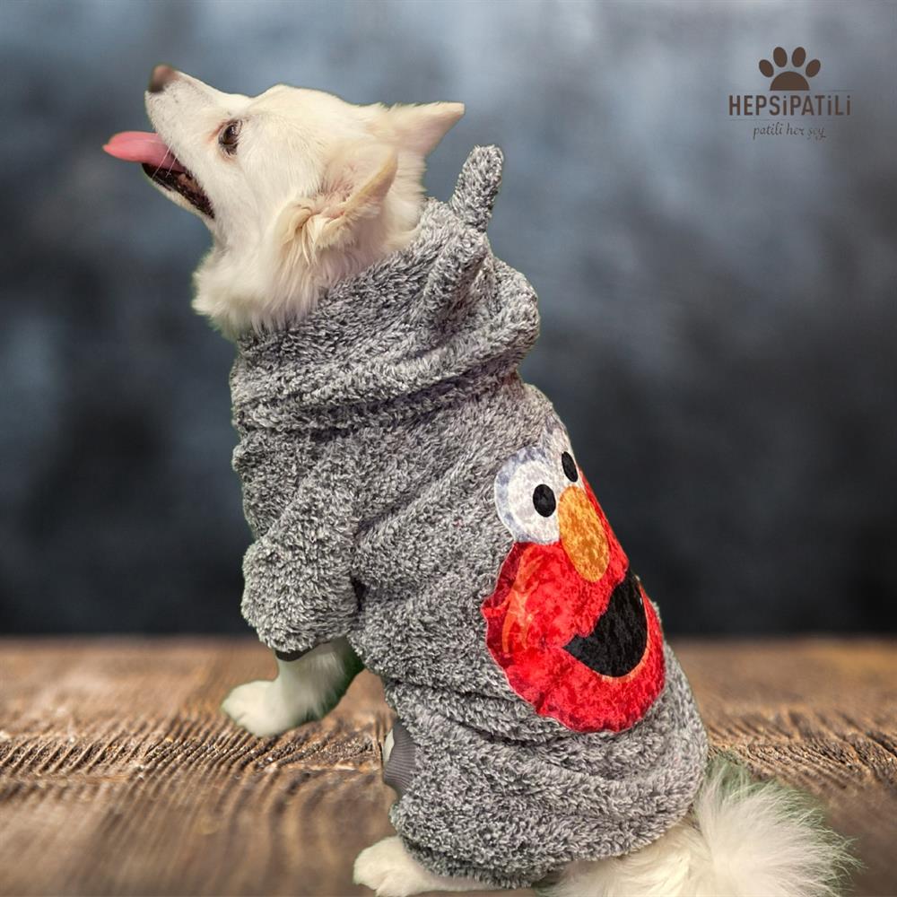 Muppets Kapüşonlu Gri Peluş Küçük Irk Köpek Tulumu (2,5 kg-4,5 kg arasına uygun bedenlerde)