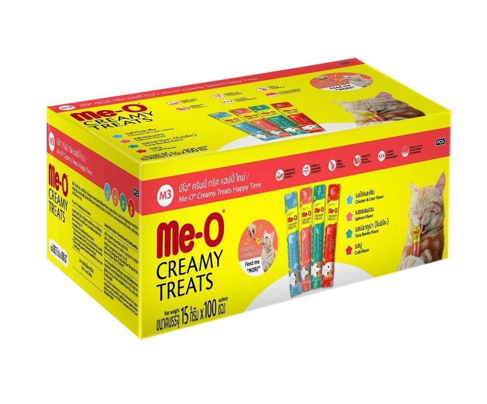 Me-O Creamy Happy Time (25 Tavuklu  25 Somonlu  25 Yengeç  25 Ton Balıklı) 15 Gr 100 lü