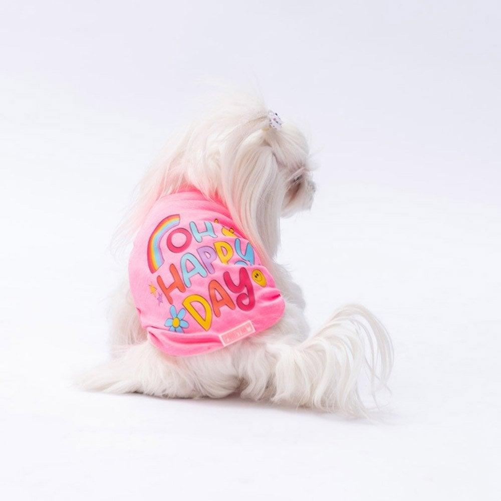 PawStar Neon Pembe Happy Day T-Shirt Küçük Irk