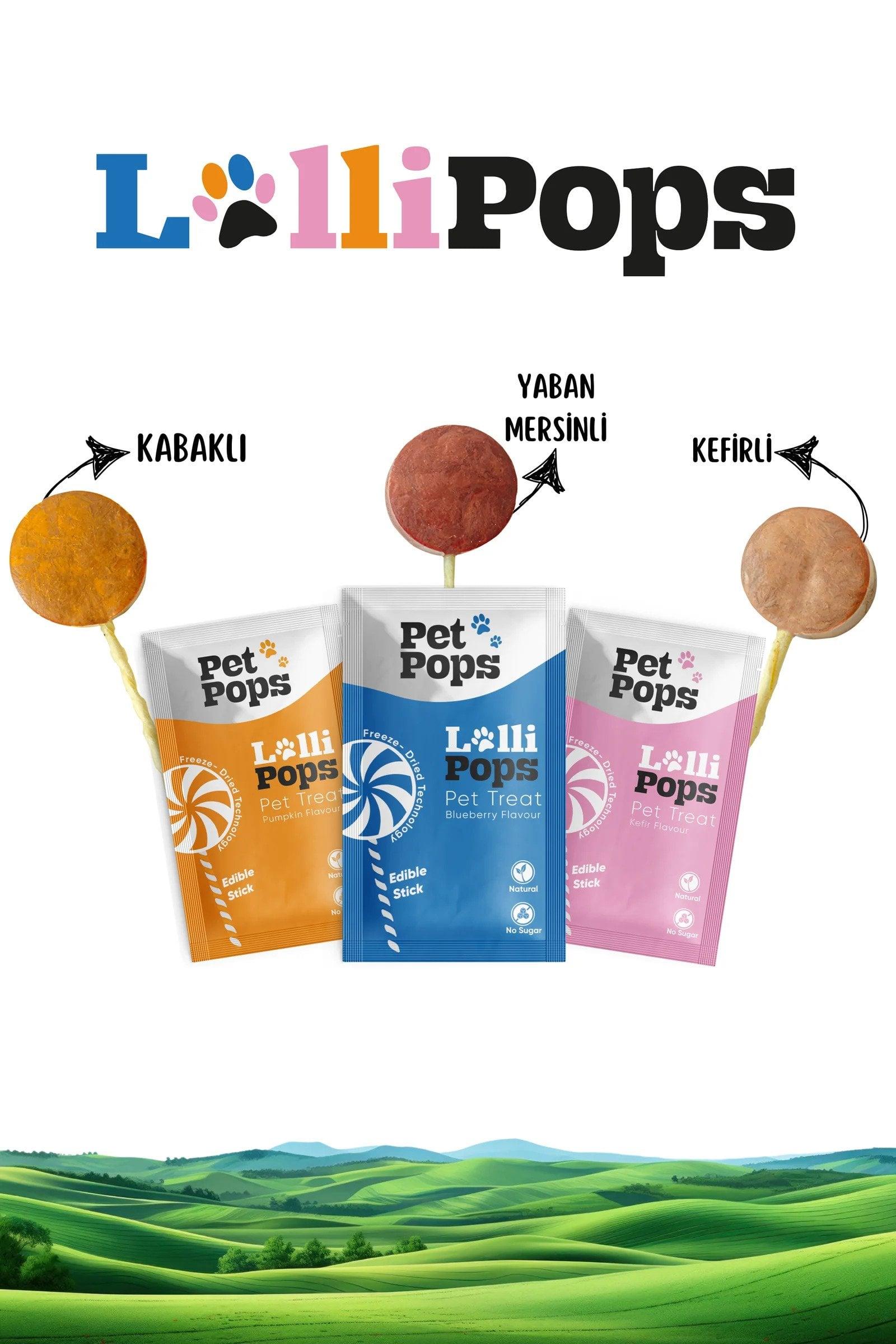 Pet Pops Freeze Dry Lolipop Yaban Mersinli, Kefirli ve Kabaklı Kedi Ödülü 15 li Karışık Paket