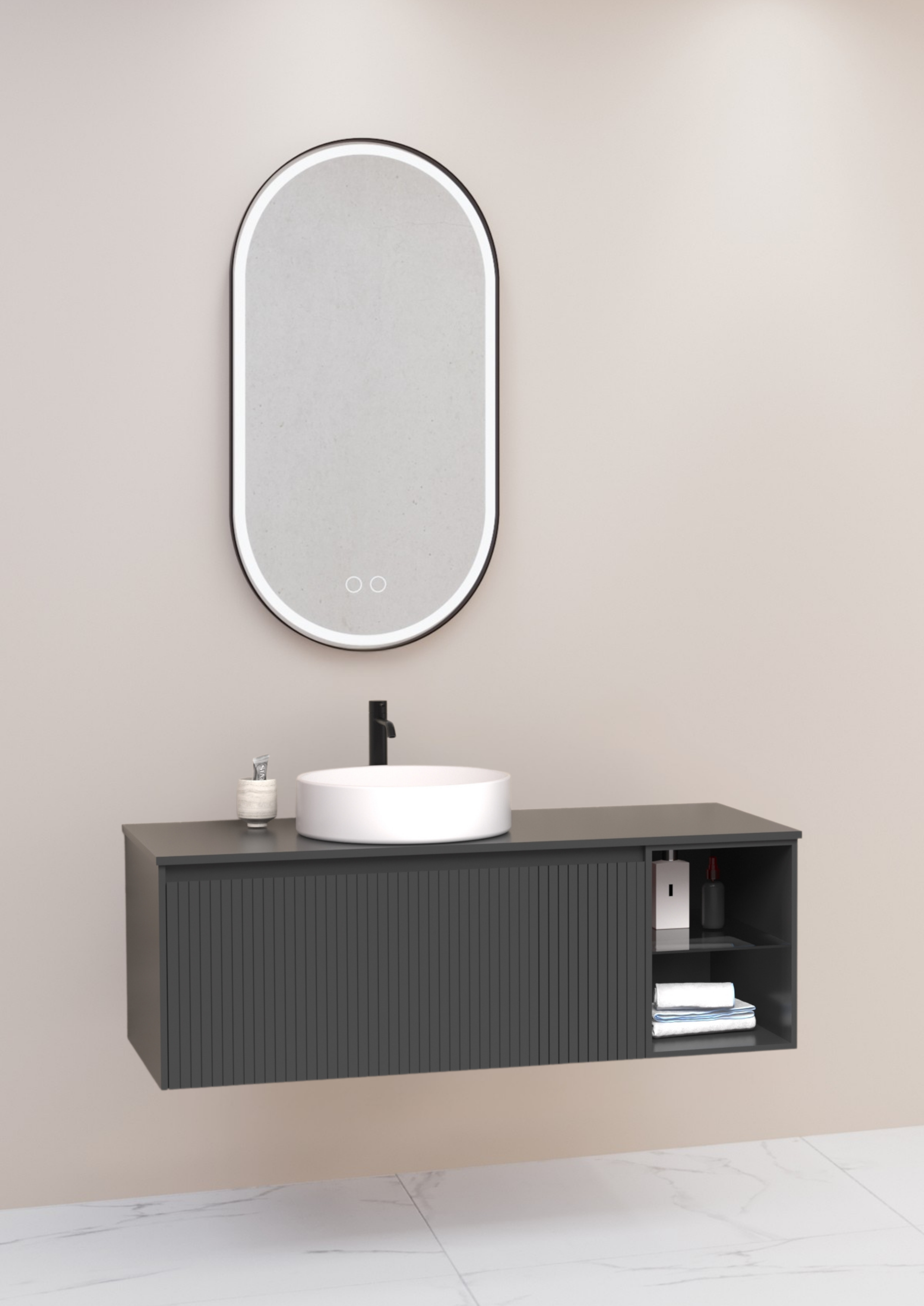 ALMONDE 120 CM ANTRASİT LAVABOLU BANYO DOLABI - ANTRASİT (BOY DOLAP HARİÇ)