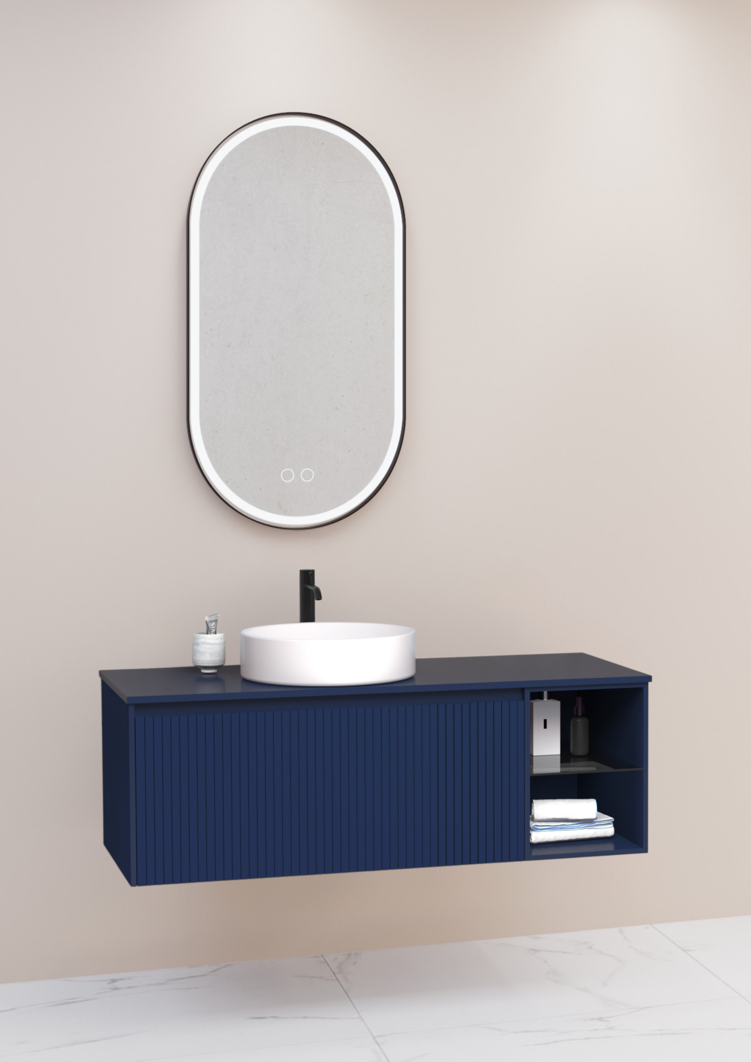ALMONDE 120 CM BEYAZ LAVABOLU BANYO DOLABI - LACİVERT (BOY DOLAP HARİÇ)