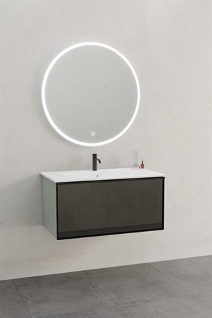Aston 80 Cm Beyaz Lavabolu Banyo Dolabı - Siyah / Adaçayı Yeşili