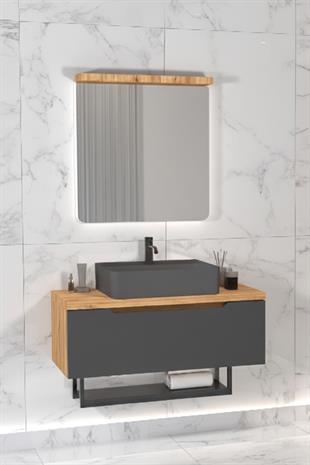 MELODY 90 CM ANTRASİT LAVABOLU BANYO DOLABI - BEYZADE / ANTRASİT (SAĞ VE SOL BOY DOLAP HARİÇ)