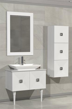 MOSTAR 80CM BEYAZ LAVABOLU BANYO DOLABI -BEYAZ (BOY DOLAP DAHİL )
