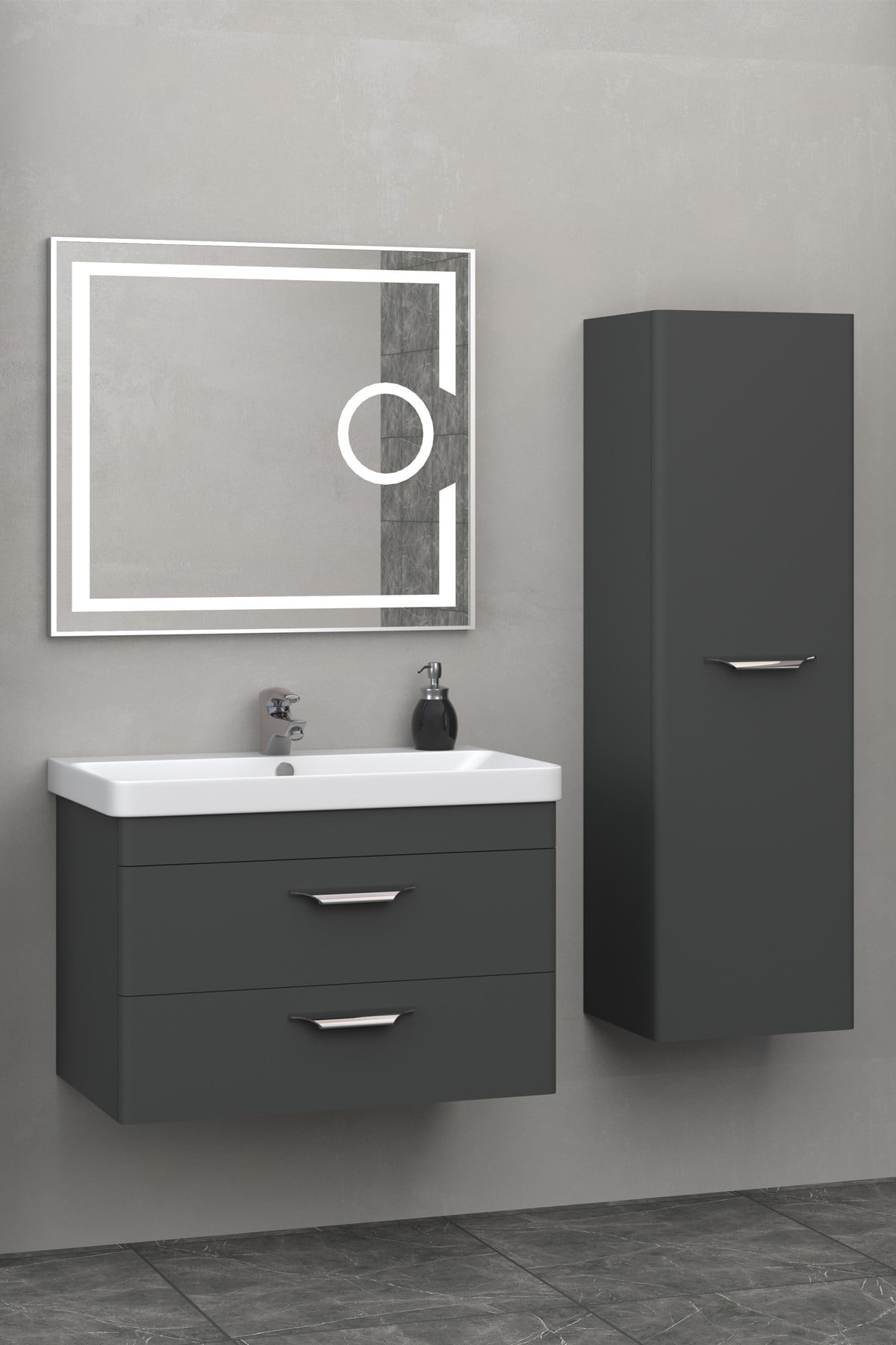 MARİA 80 CM BANYO DOLABI - ANTRASİT (BOY DOLAP DAHİL)