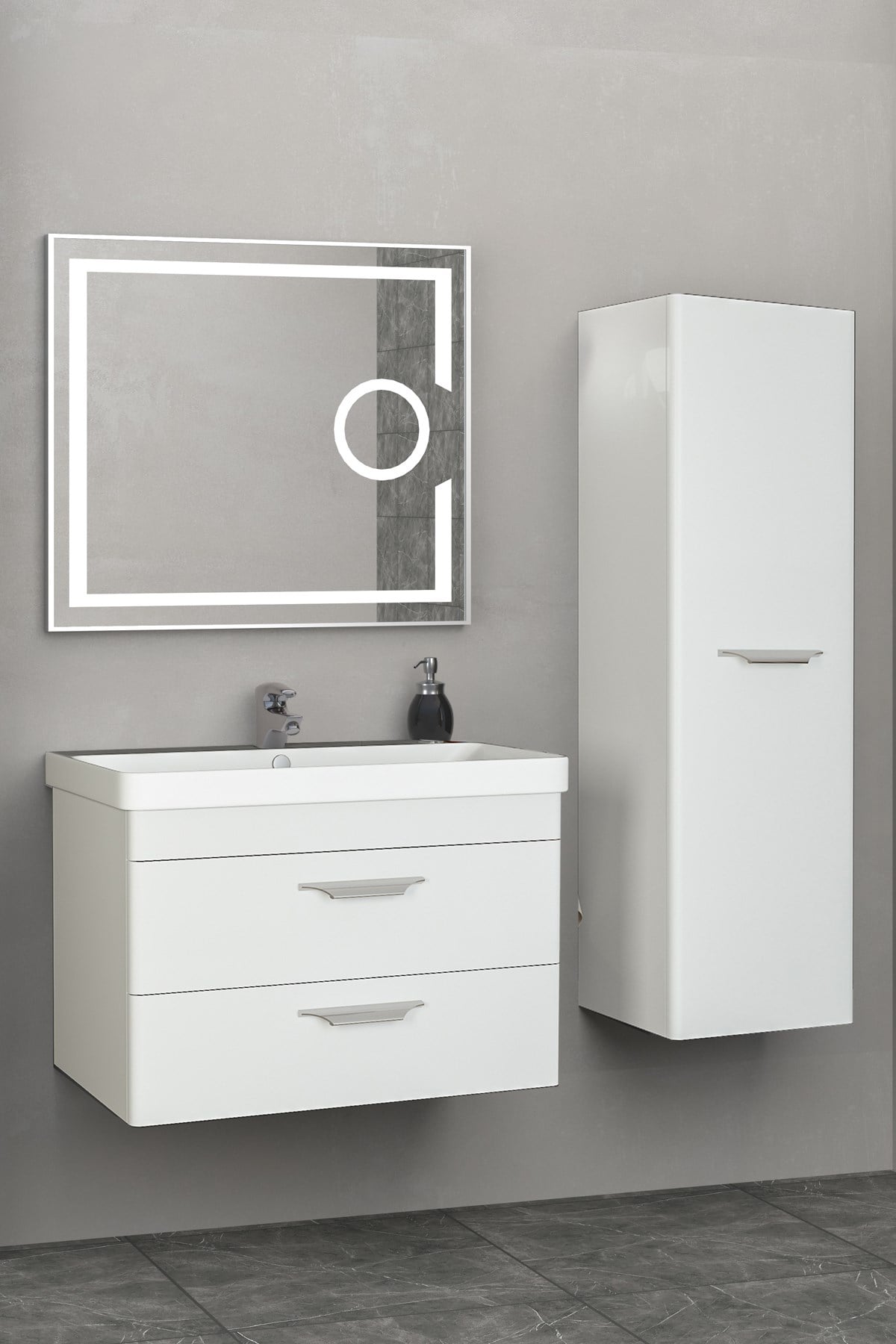 MARİA 80 CM BANYO DOLABI - BEYAZ (BOY DOLAP DAHİL)