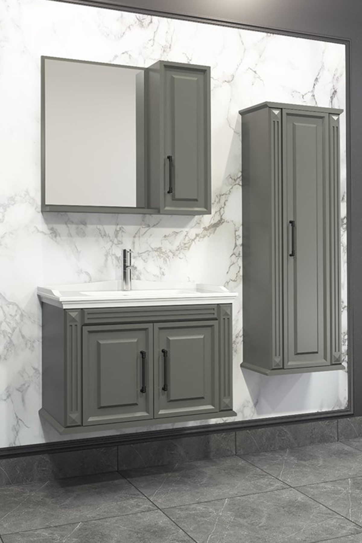 MİLANO 80 CM BANYO DOLABI-ANRASİT(BOY DOLAP DAHİL )