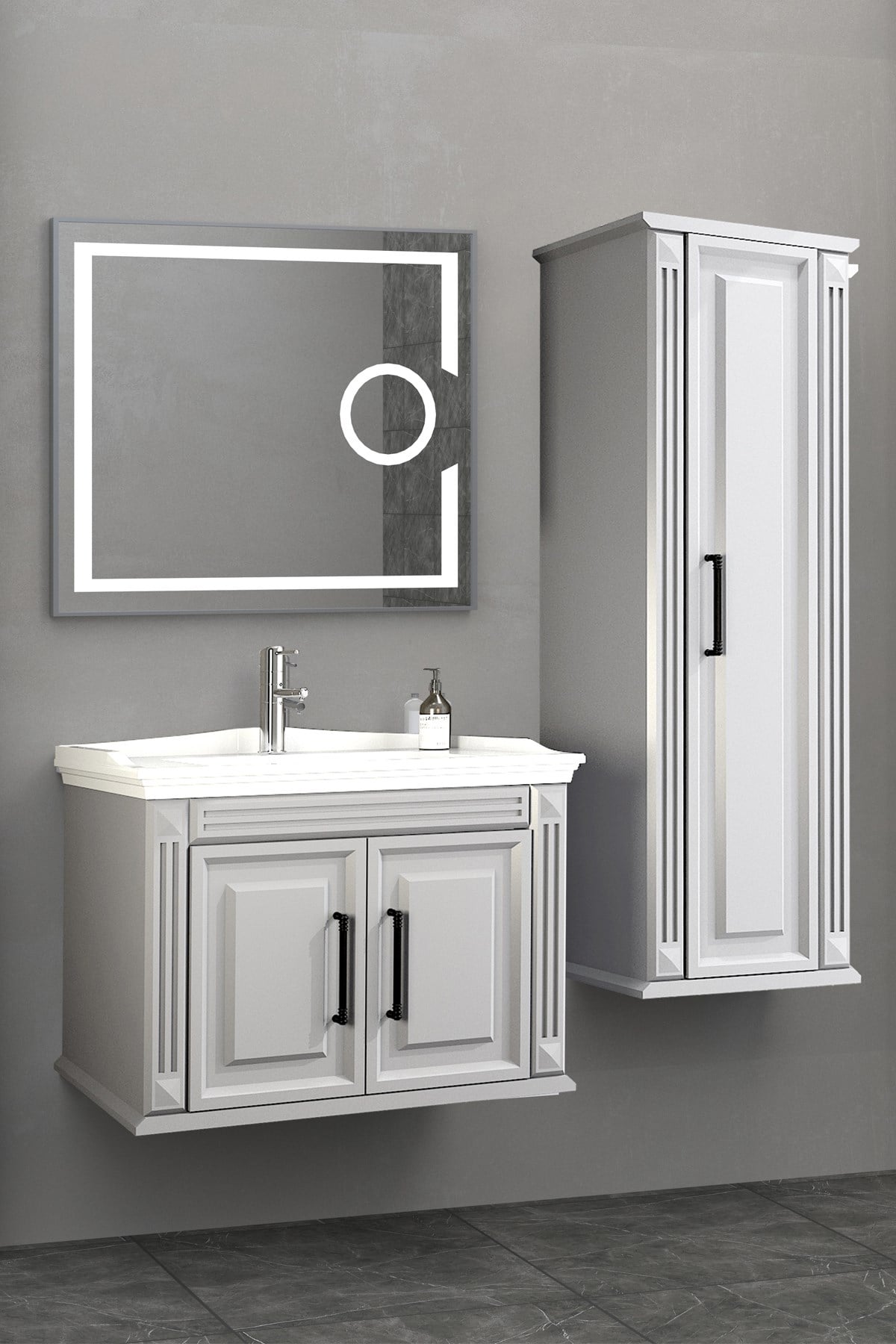 MİLANO 80 CM BANYO DOLABI - GRİ (BOY DOLAP DAHİL)