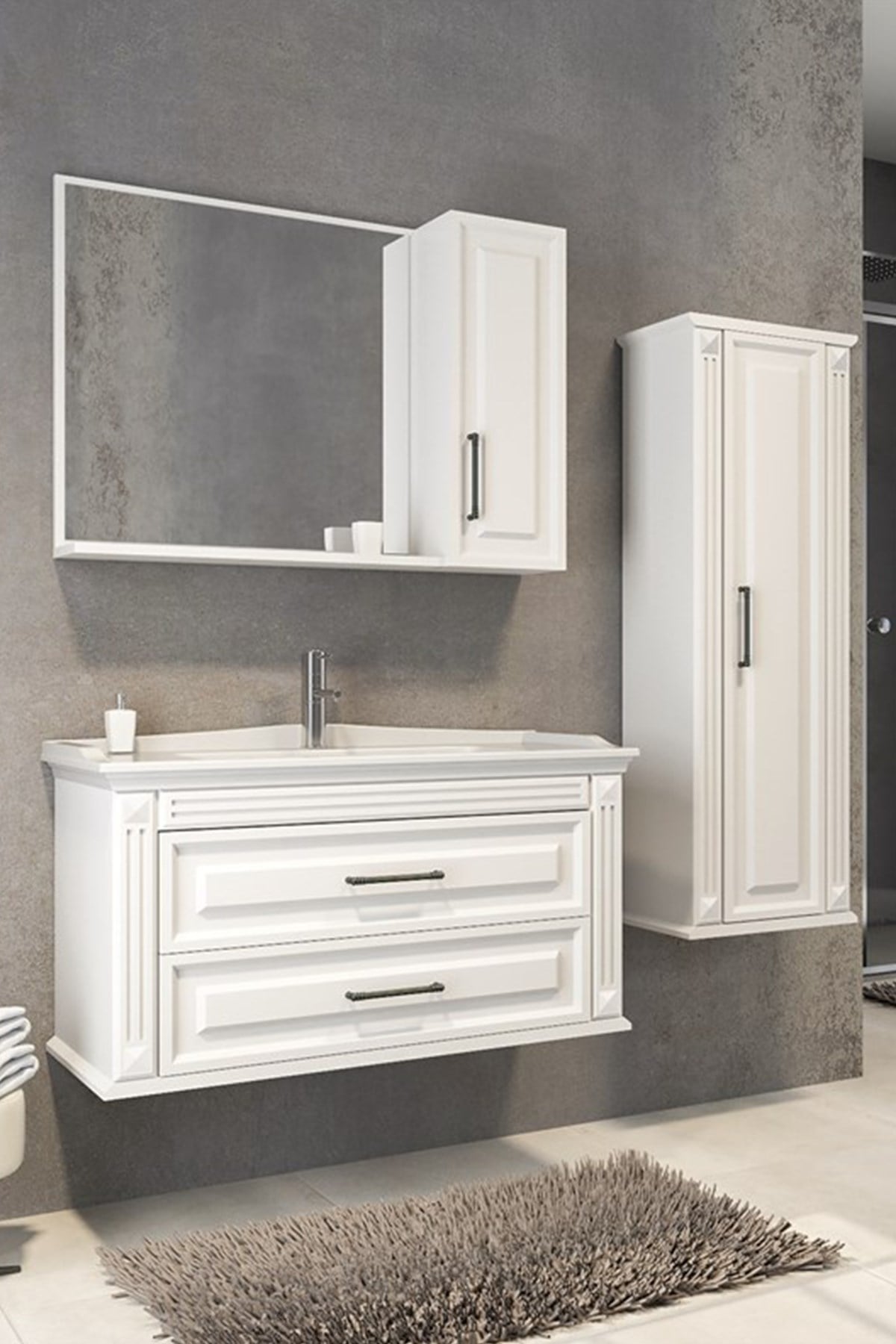 MOSKOVA 100 CM BANYO DOLABI-BEYAZ(BOY DOLAP DAHİL )