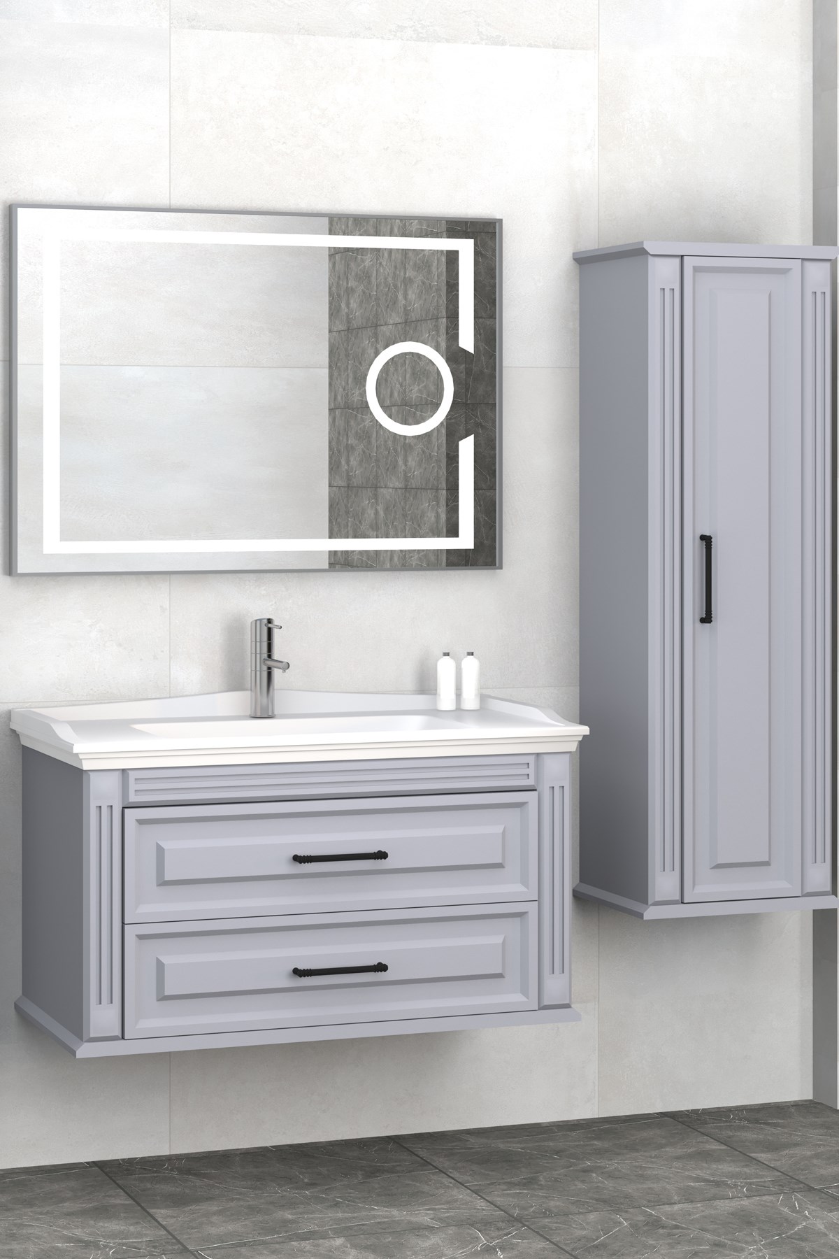 MOSKOVA 100 CM BANYO DOLABI - GRİ (BOY DOLAP DAHİL)