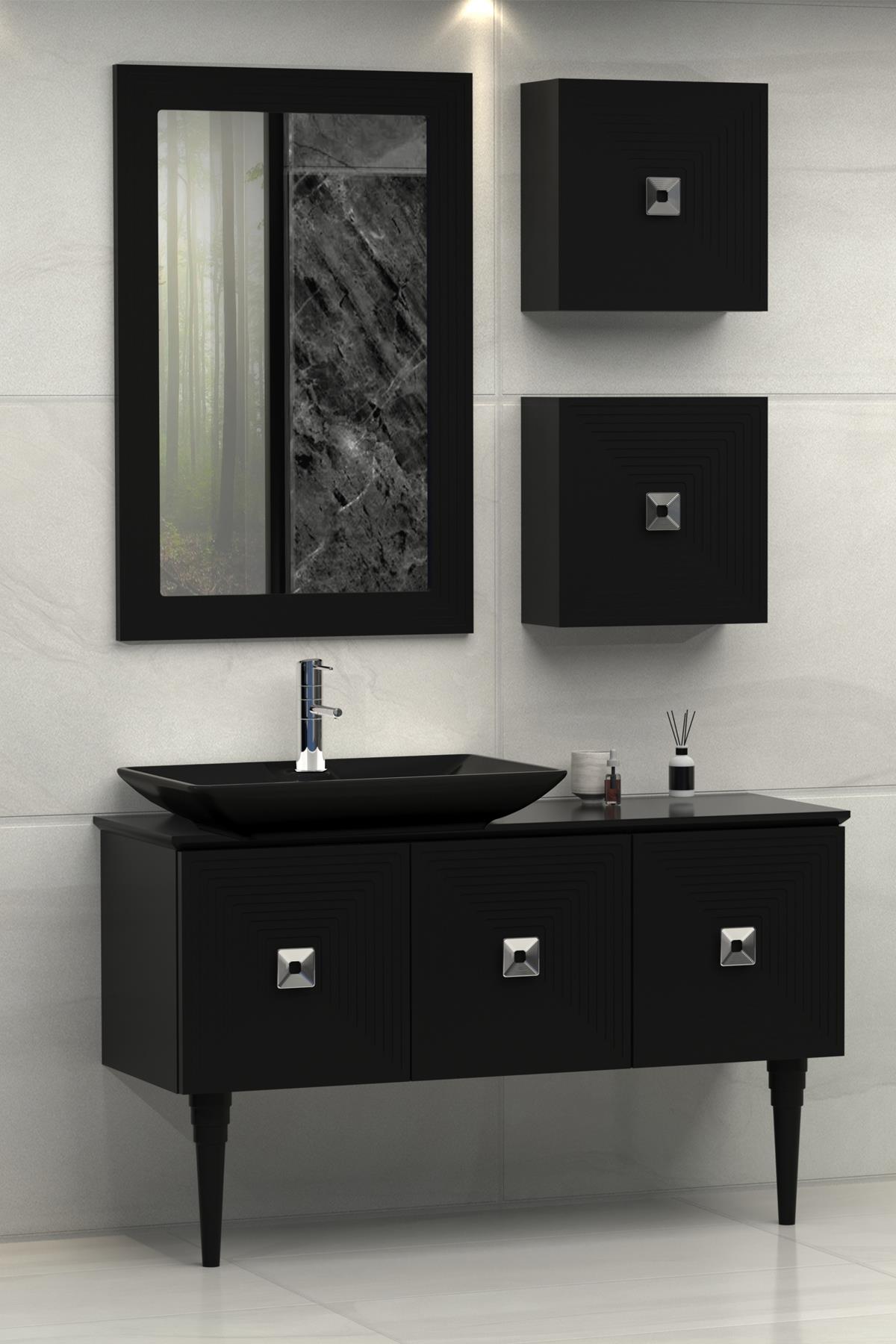 MOSTAR 120 CM SİYAH LAVABOLU BANYO DOLABI-SİYAH