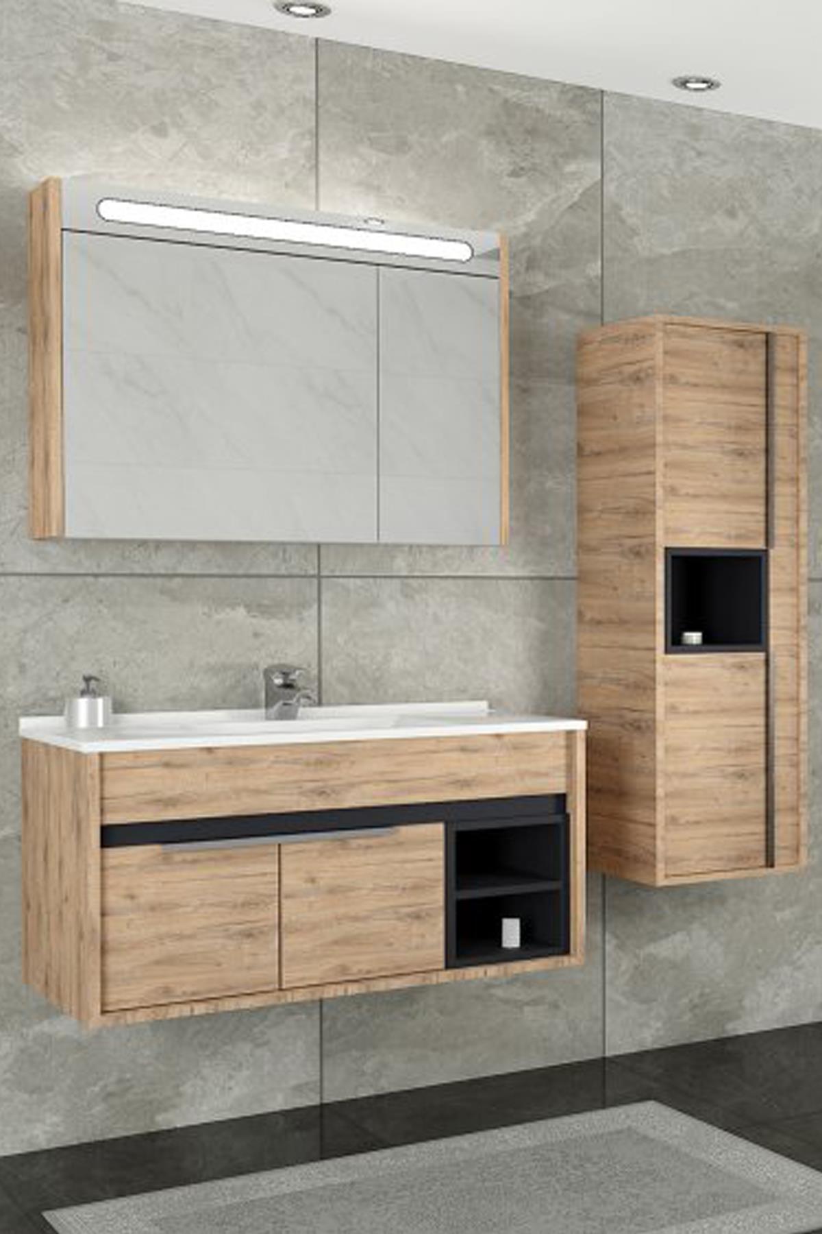 NAPOLİ 85 CM BEYAZ LAVABOLU BANYO DOLABI  - DORADO/ANTRASİT(BOY DOLAP HARİÇ )