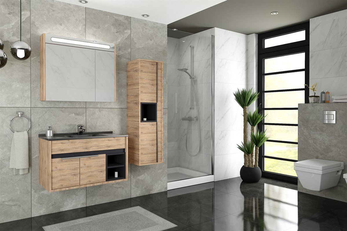 NAPOLİ 85 CM SİYAH LAVABOLU BANYO DOLABI - DORADO/ANTRASİT(BOY DOLAP HARİÇ )