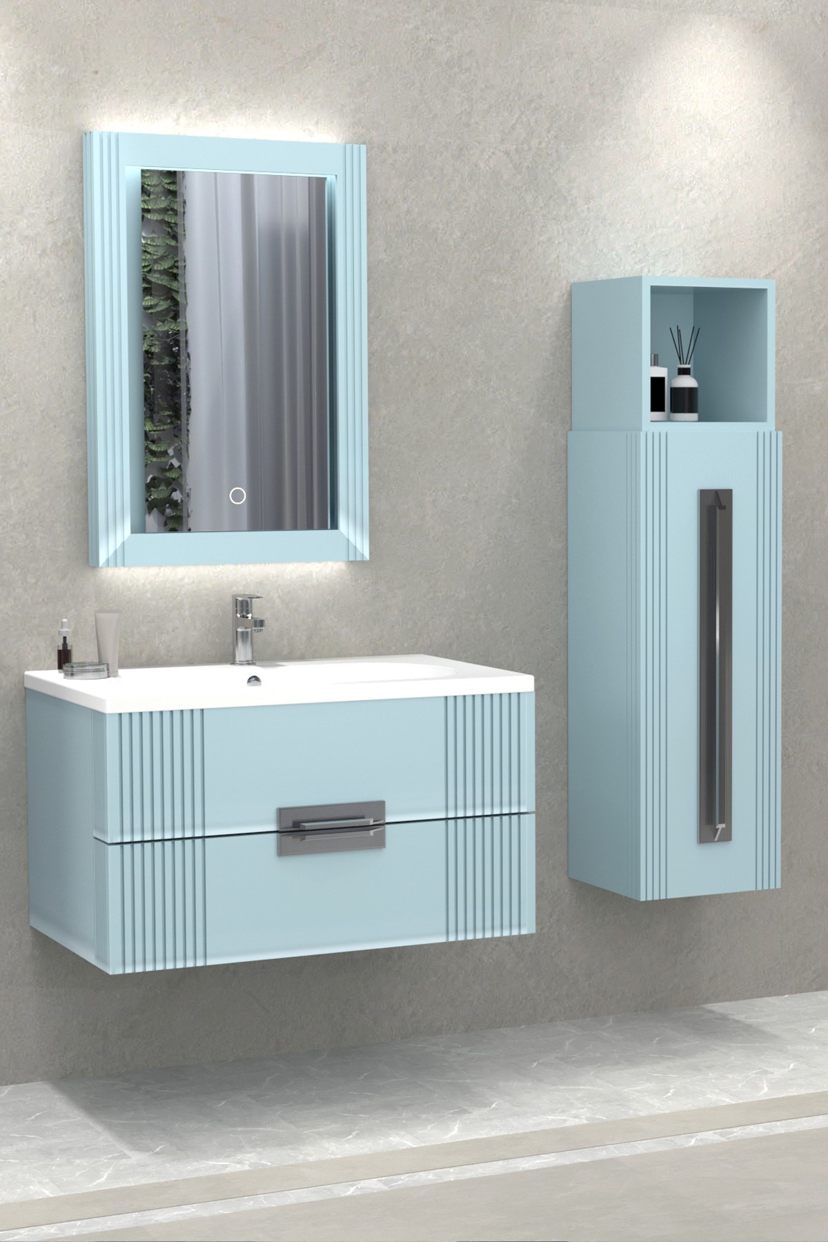 NUEVA 80 CM TURKUAZ BANYO DOLABI (BOY DOLAP DAHİL)